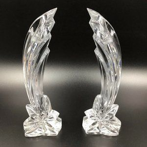 Lenox "Falling Star" Pair 8" Candlestick Holders Leaded Crystal EVC w Stickers